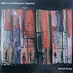 Album cover: Delightful watercolor of rainbow-colored buildings and people in the street